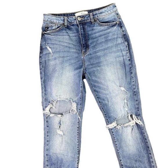 Kancan Los Angeles  High Rise Busted Knee Ripped Skinny Blue Jeans Size 27 - Picture 1 of 8